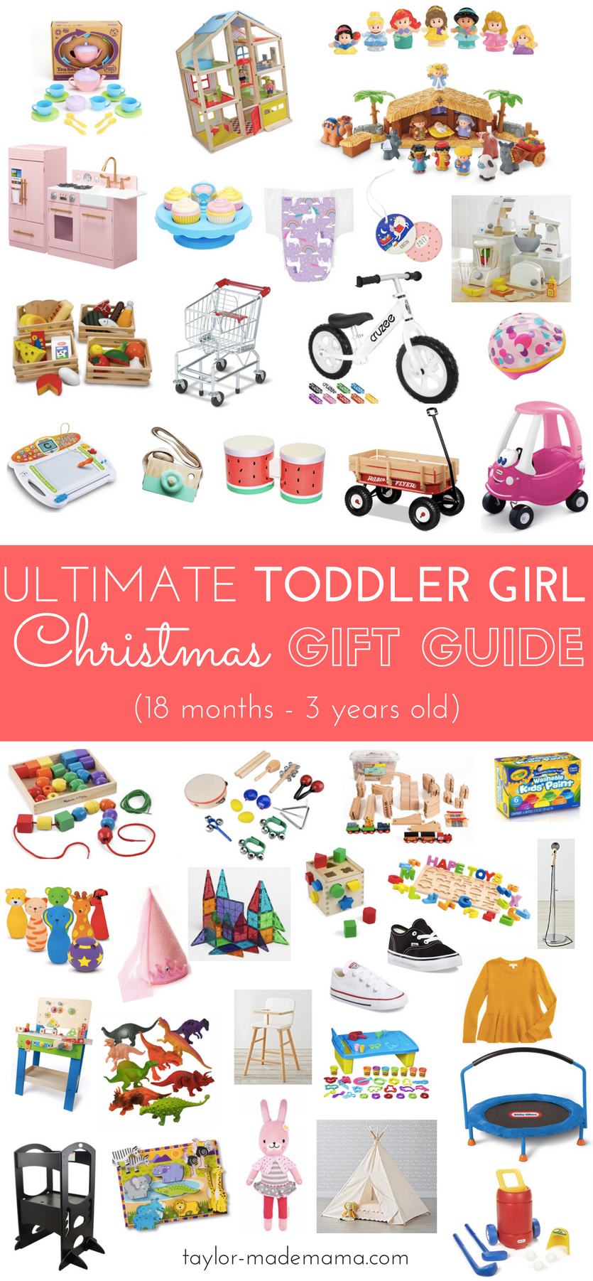 Toddler Girl Gift Guide. Gift ideas for a toddler.Toddler stocking stuffer ideas. Toddler Christmas Gift Guide.